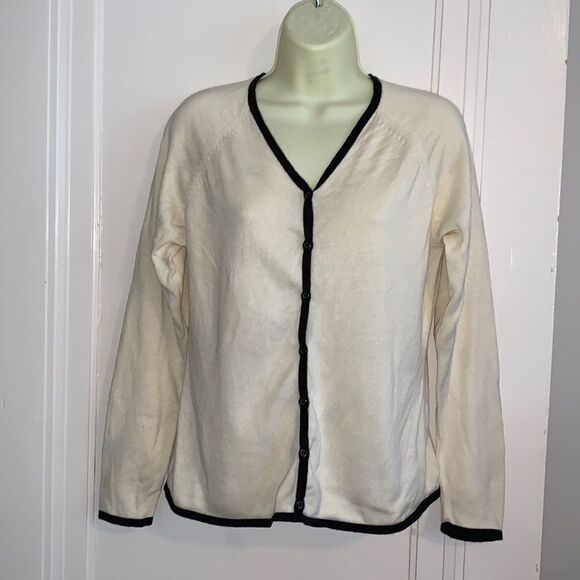 J.H. Collectibles cream & black thin cardigan sweater - Picture 1 of 8